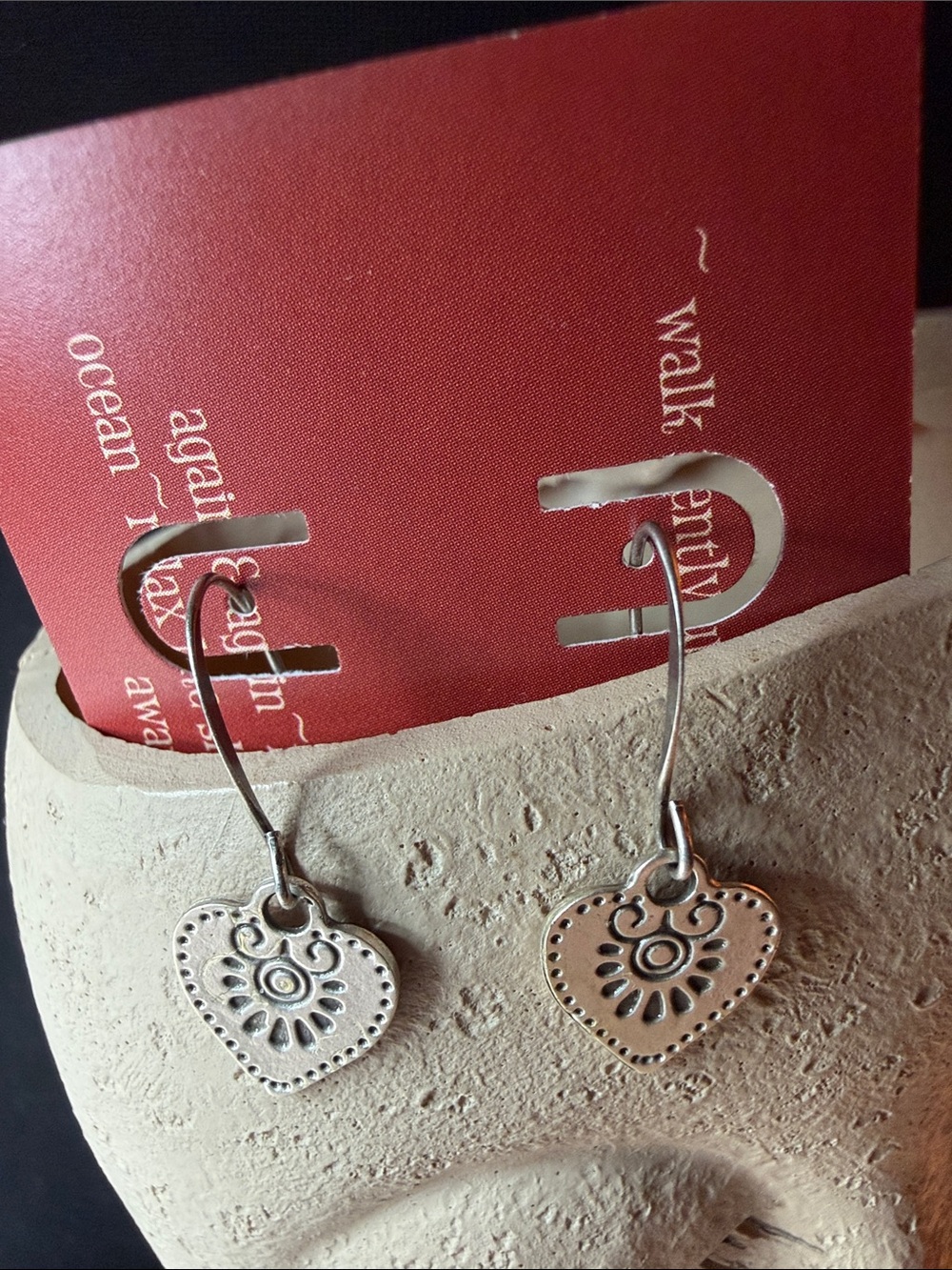 Silver Heart Sunburst Drop Earrings - Silver